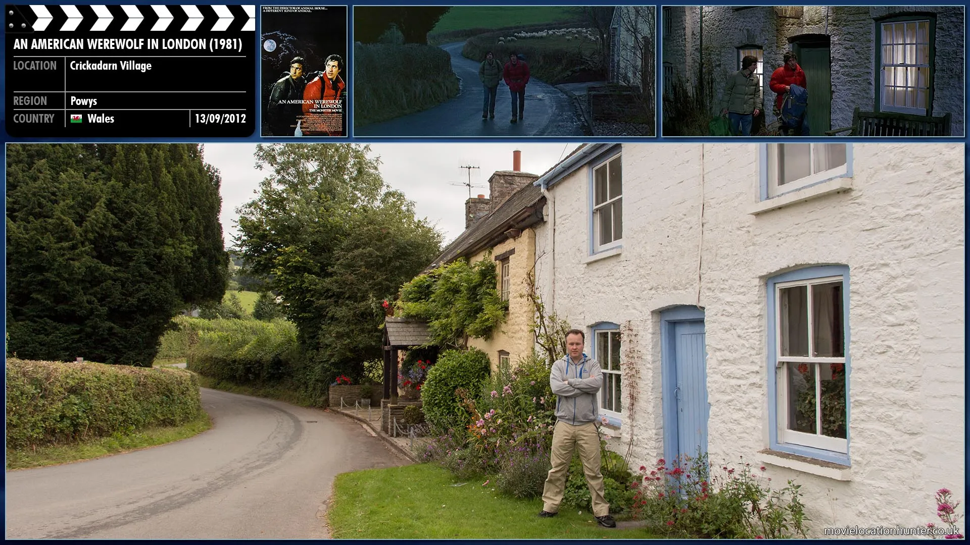 Filming location photo, shot in Wales, for An American Werewolf in London (1981). Scene description: As darkness falls, they stop for the night at a pub called 