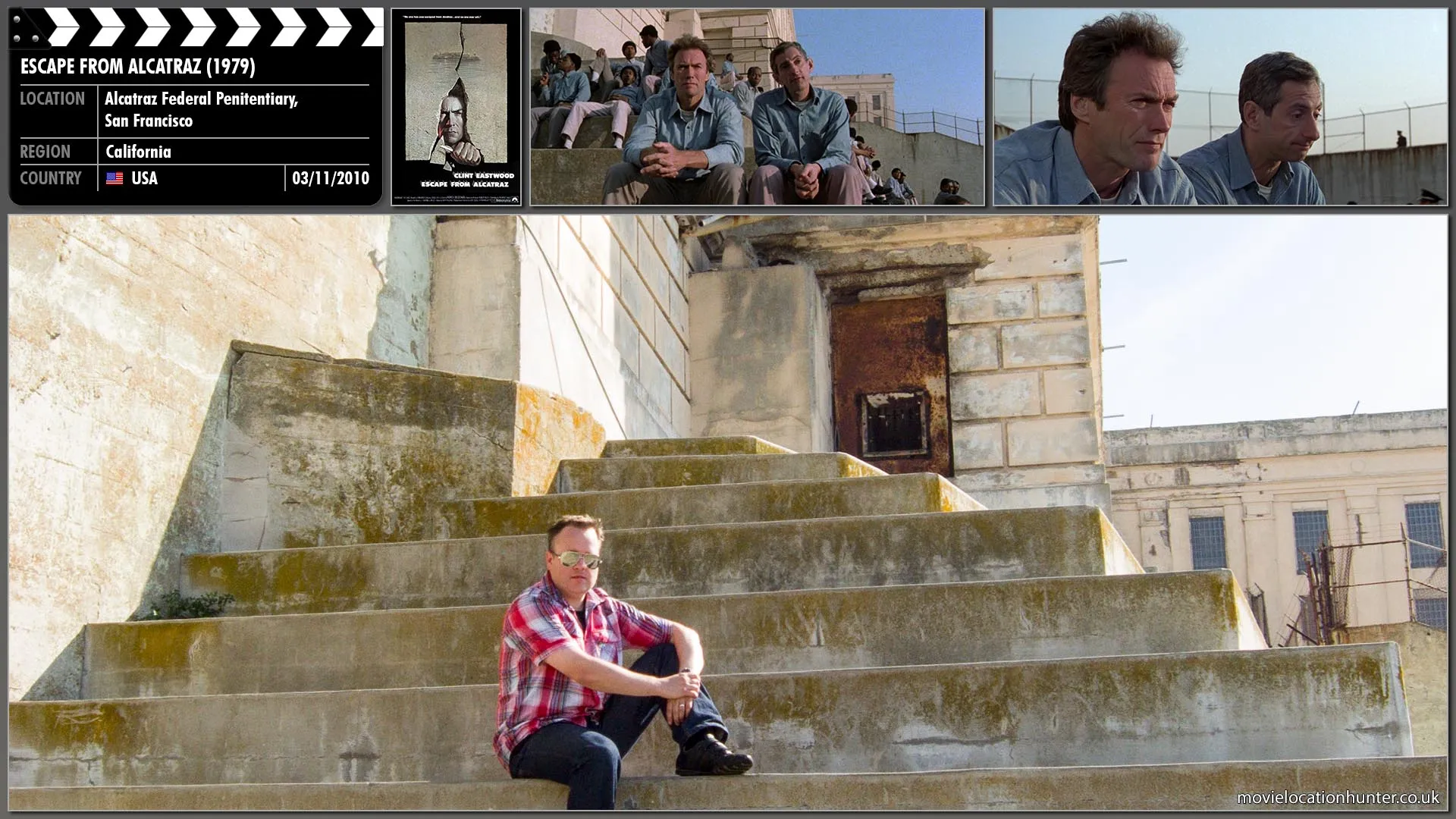 Filming location photo, shot in USA, for Escape from Alcatraz (1979). Scene description: Steve (Lee Majors) takes Jaime (Lindsay Wagner) back to Ojai, both their hometown, hoping it will help stimulate her memory after the accident.