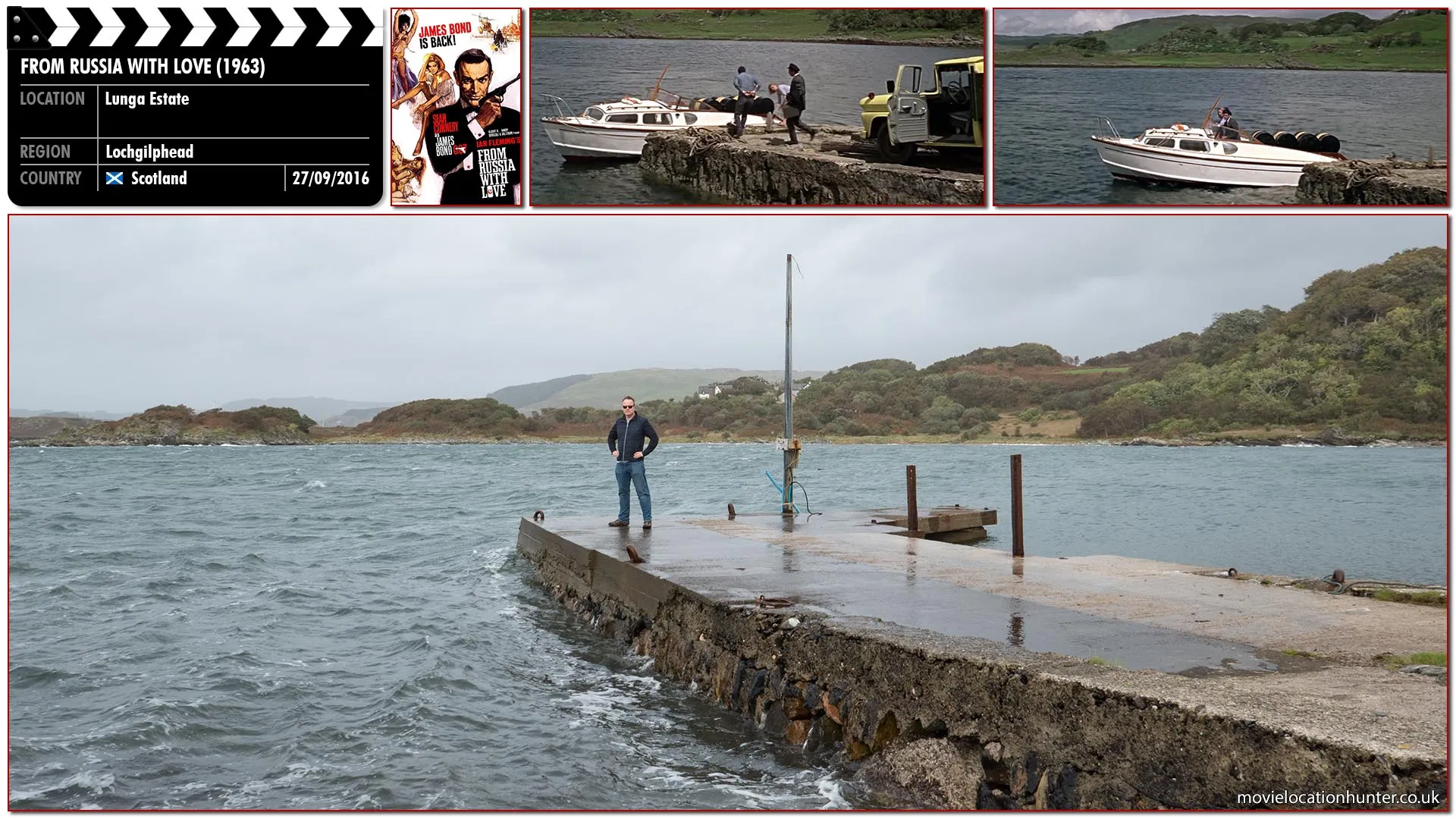 Filming location photo, shot in Scotland, for From Russia with Love (1963). Scene description: Bond and Romanova drive to a dock, taking a moored boat Grant planned to use.
