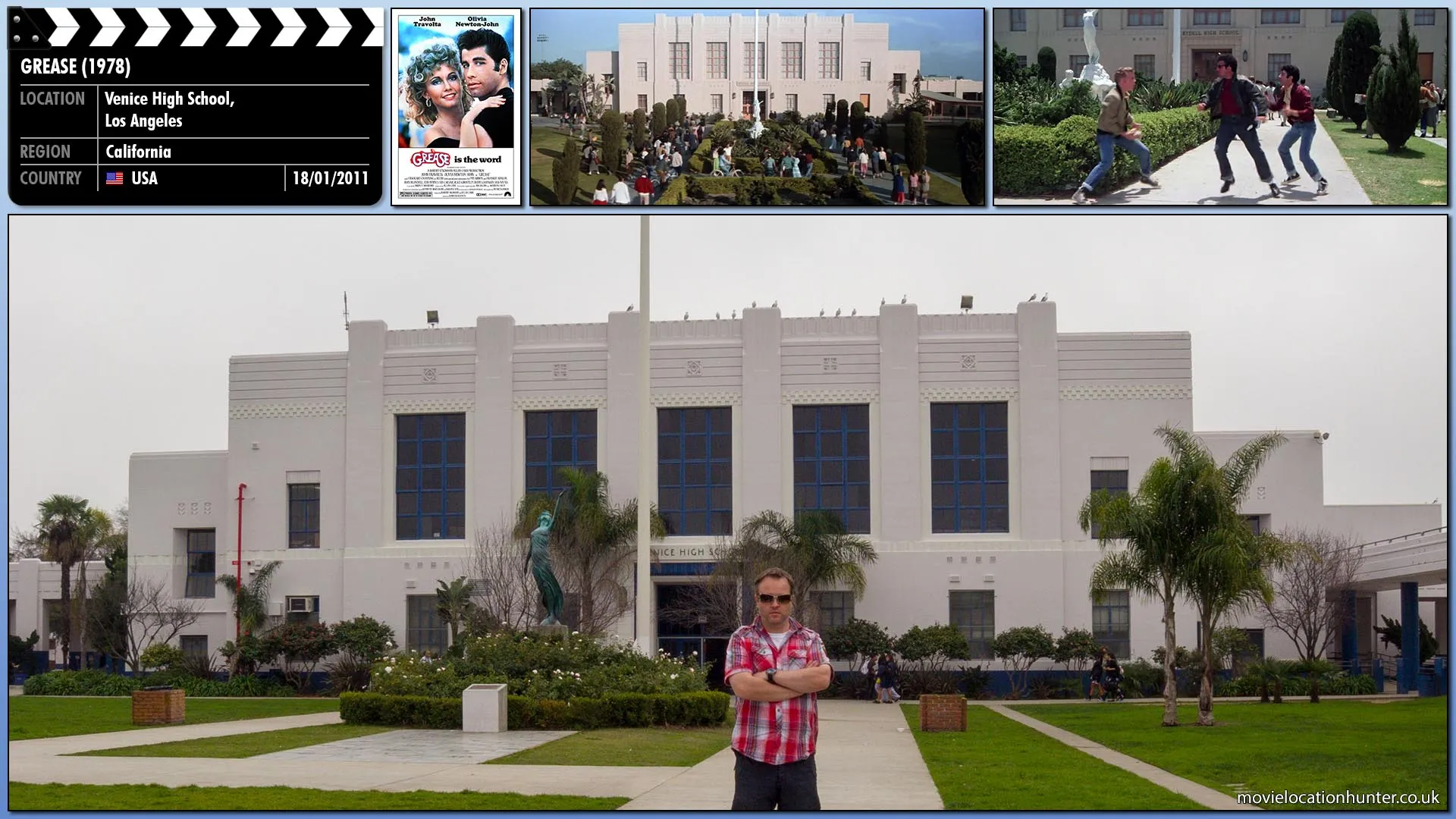 Filming location photo, shot in USA, for Grease (1978). Scene description: The first day of school at Rydell High after the summer break.
