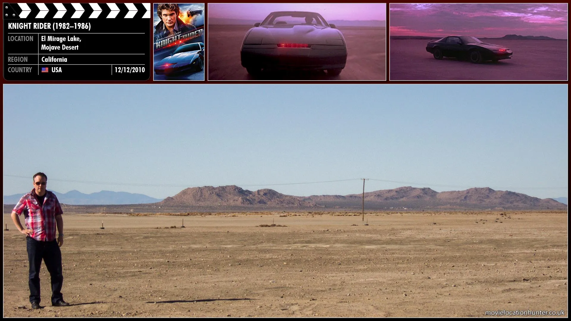 Filming location photo, shot in USA, for Knight Rider (1982). Scene description: Opening titles for Knight Rider starring David Hasselhoff as Michael Knight.