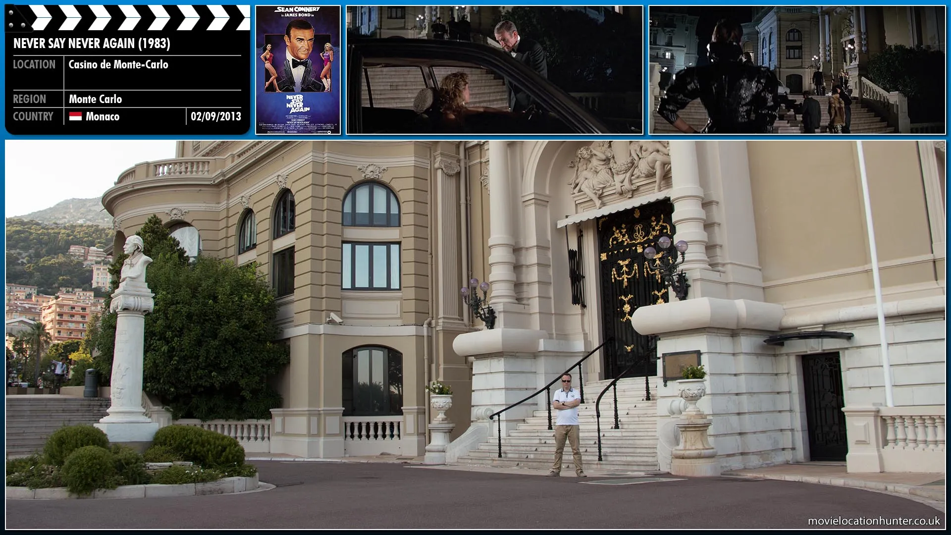 Filming location photo, shot in Monaco, for Never Say Never Again (1983). Scene description: Fatima (Barbara Carrera) watches Bond (Sean Connery) attend a Charity Ball organised by Largo (Klaus Maria Brandauer) where he plays the host at a 'futuristic' laser videogame called 'Domination'.
