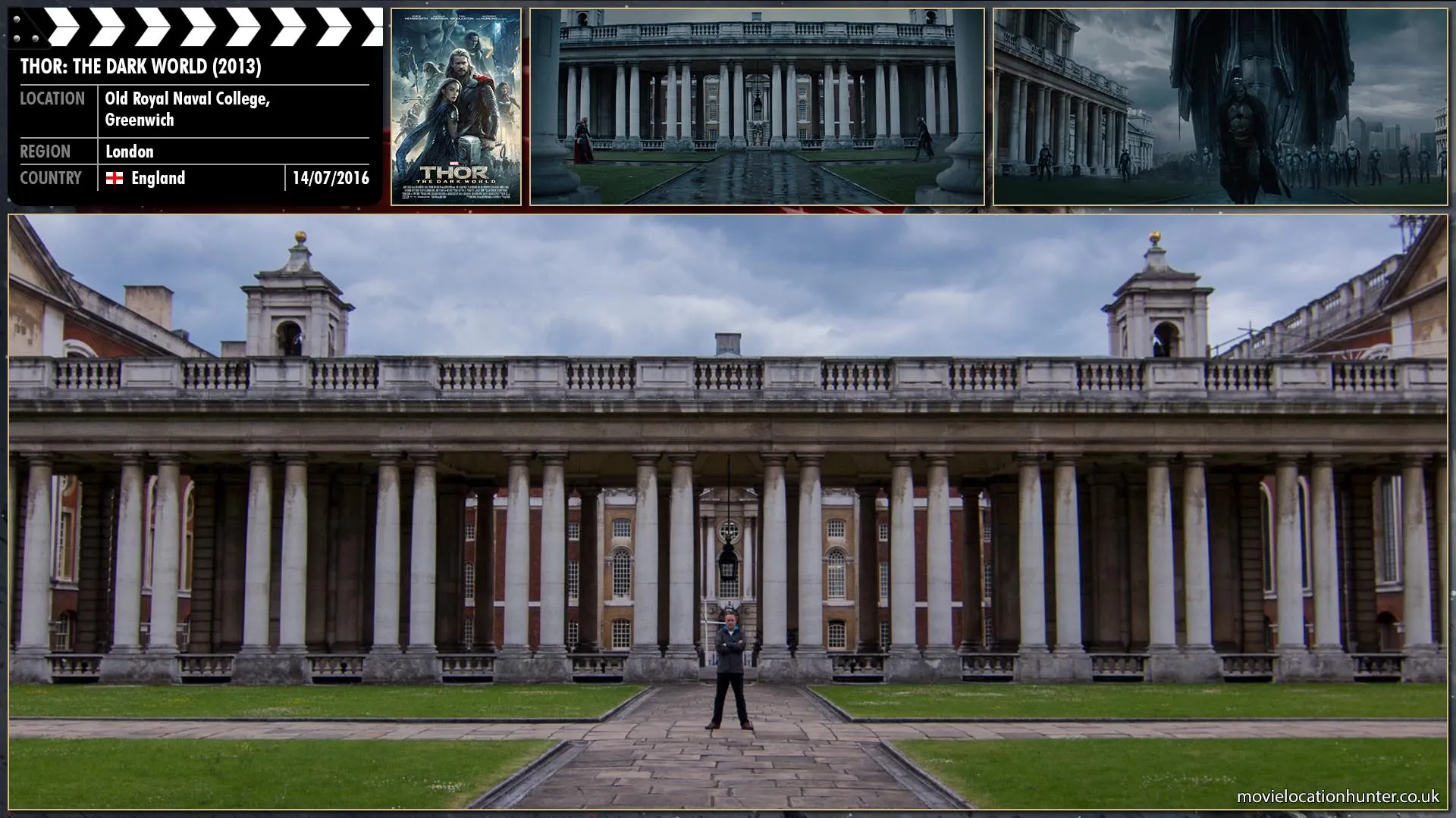 Filming location photo, shot in England, for Thor: The Dark World (2013). Scene description: Thor (Chris Hemsworth) rises to his feet and walks towards Malekith (Christopher Eccleston) who throws out his arms and the power of the Aether flies out from him knocking Thor backwards onto the ground.