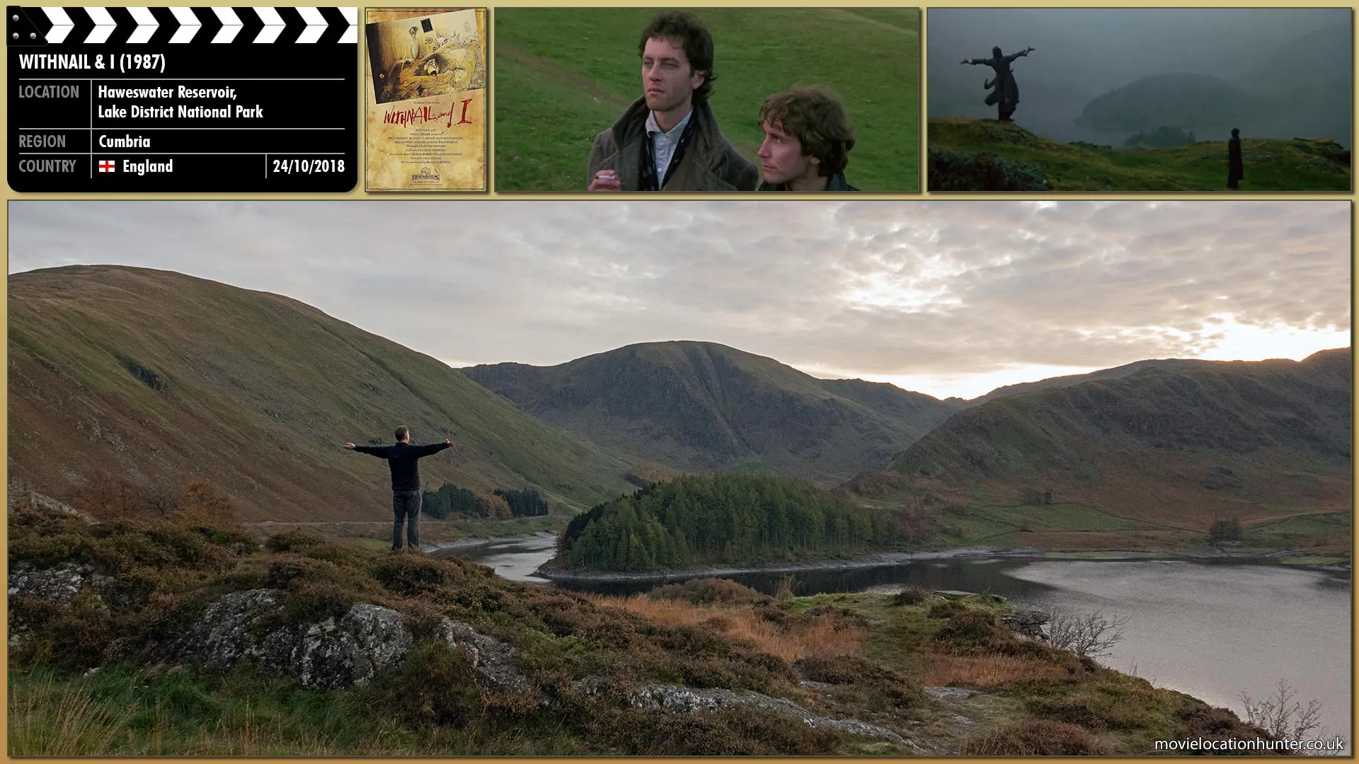 Filming location photo, shot in England, for Withnail & I (1987). Scene description: At the top of his lungs along with arms stretched either side, Withnail (Richard E. Grant) declares that he is going to be a star!