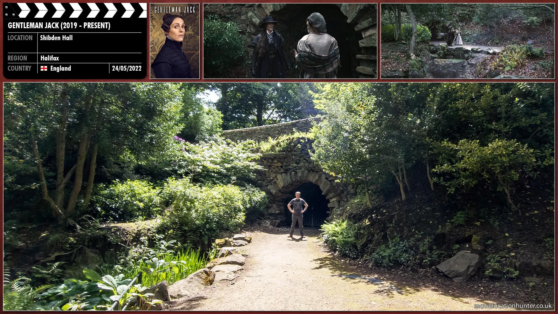 Filming location photo, shot in England, for Gentleman Jack (2019). Scene description: The surrounding gardens of Shibden Hall were used throughout the show.  This tunnel leads to a forest on the other side of the road.