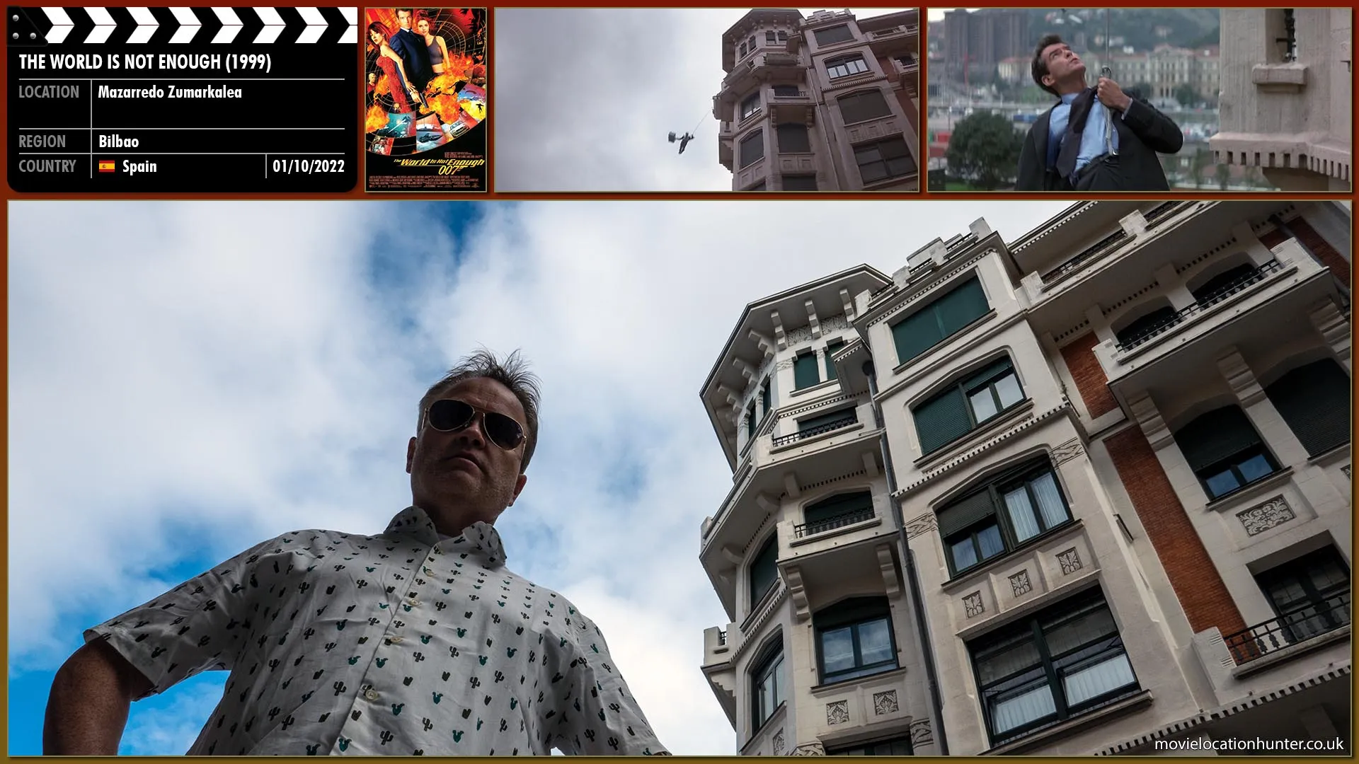 Filming location photo, shot in Spain, for The World Is Not Enough (1999). Scene description: Bond (Pierce Brosnan) interrogates the banker to identify the assassin of an MI6 agent, but Lachaise (Patrick Malahide) is killed before revealing this information, and Bond is forced to escape with the money.